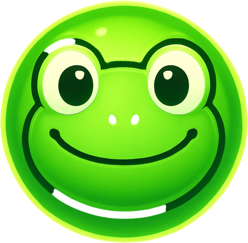 A green bubble with a cartoon frog face, glowing softly, top-down view, mobile puzzle game sprite.
In-Game asset.  2d.  High contrast.  No shadows