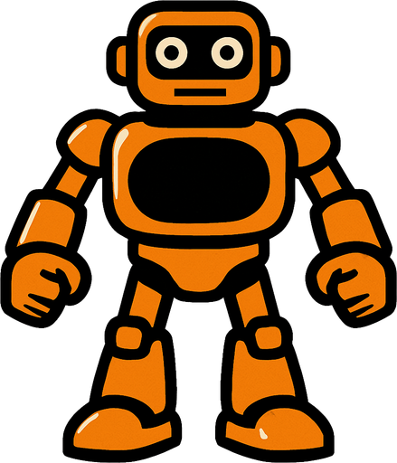The entire body of the robot should be visible, and its hands should be in a fist shape..
In-Game asset.  2d.  High contrast.  No shadows