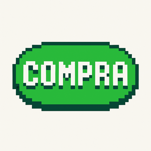 Boton verde ovalado qué dice "compra" estilo 2d pixel 1989.
In-Game asset.  2d.  High contrast.  No shadows