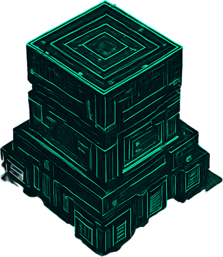Pack top square of tower facing the screen to use it as a grid. future. seen from above. Cyberpunk. abstract. HD colors. green color.