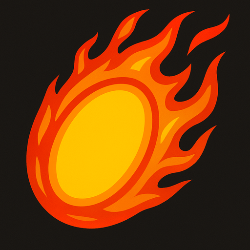 oval fire ball.
In-Game asset.  2d.  High contrast.  No shadows