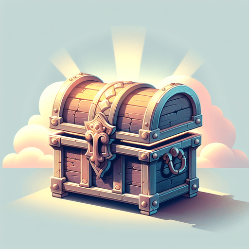 сундук с сокровищами с видом спереди, постэльные цвета.
Single Game Texture.  In-Game asset.  2d.  Blank background.  High contrast.  No shadows