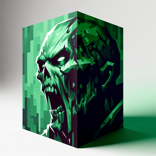 stylized green zombie head.
Single Game Texture. In-Game asset. 2d. Blank background. High contrast. No shadows.