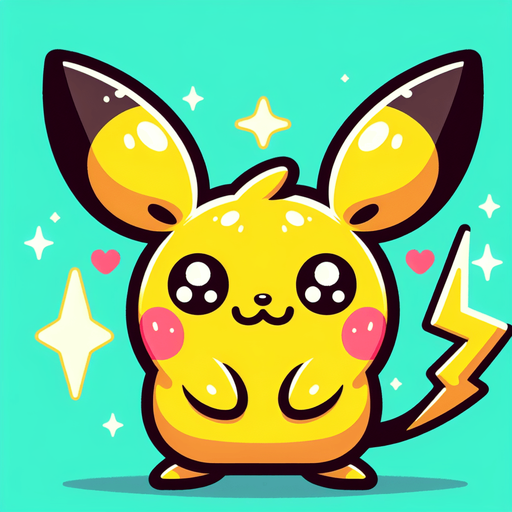 Generate an image of a pikachu  from Pokémon.
Single Game Texture. In-Game asset. 2d. Blank background. High contrast. No shadows.