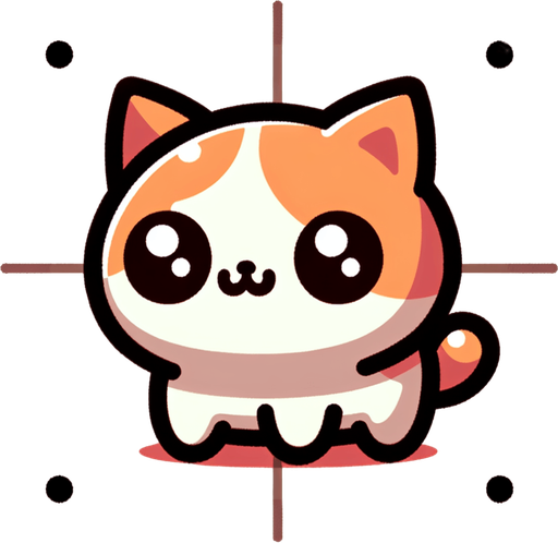 generate a cute cat image.
Single Game Texture.  In-Game asset.  2d.  Blank background.  High contrast.  No shadows