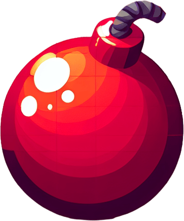 Red bomb with a yellow laser reflecting everywhere.
Single Game Texture. In-Game asset. 2d. Blank background. High contrast. No shadows.