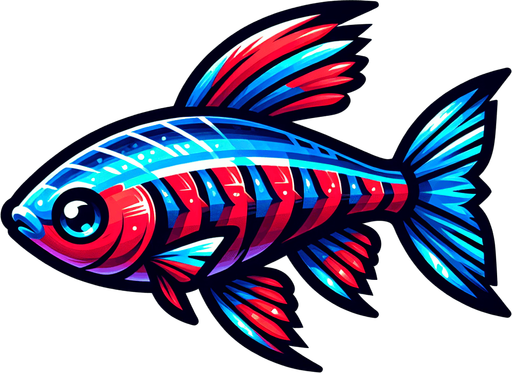 a cardinal tetra.
Single Game Texture. In-Game asset. 2d. Blank background. High contrast. No shadows.