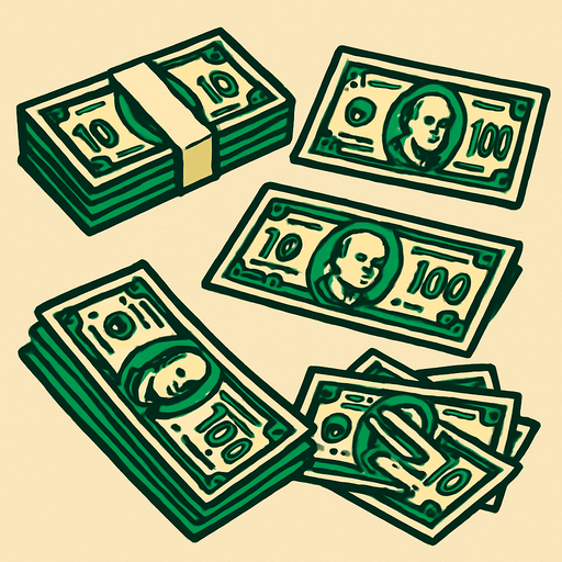 billetes de dolar.
In-Game asset.  2d.  High contrast.  No shadows