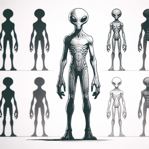 A single alien.
Single Game Texture. In-Game asset. 2d. Blank background. High contrast. No shadows.