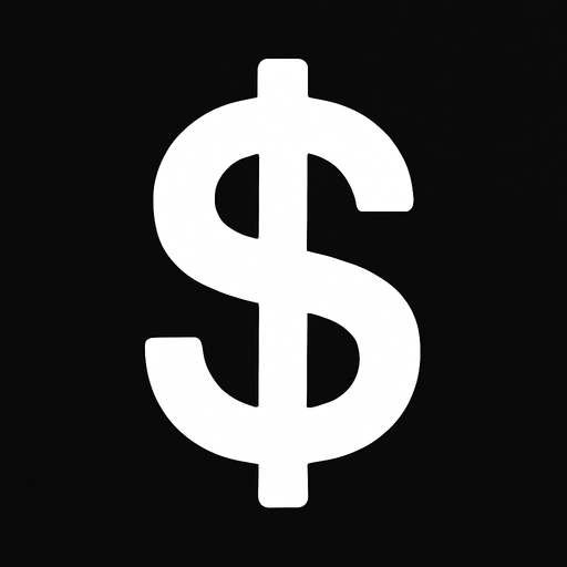 sadece beyaz rengte olan basit dolar simgesi.
In-Game asset.  2d.  High contrast.  No shadows