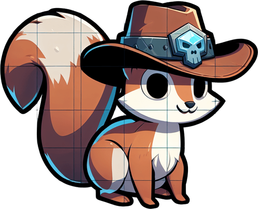 2D squirrel with cowboy hat.
Single Game Texture.  In-Game asset.  2d.  High contrast.  No shadows