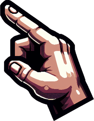 Pointed finger, realistic hand, Tap!, game asset
Single Game Texture. In-Game asset. 2d. Blank background. High contrast. No shadows.