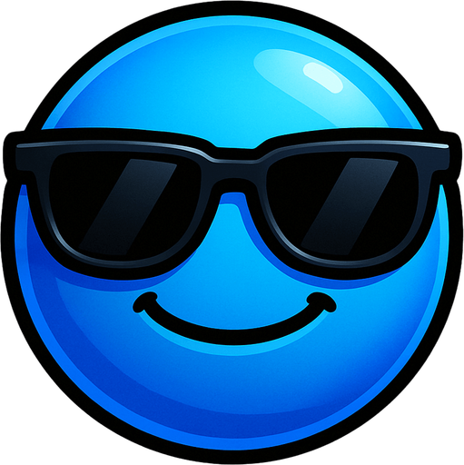 A cool blue round ball.
In-Game asset.  High contrast.  No shadows He has sunglasses and a cool smile