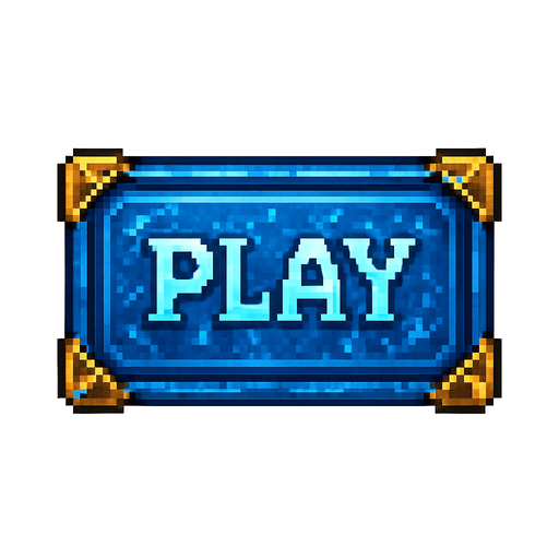 A big button that say Play to start playing a game. Use blue magical style 2d pixel art, golden corners
Single Game Texture. In-Game asset. 2d. Blank background. High contrast. No shadows.