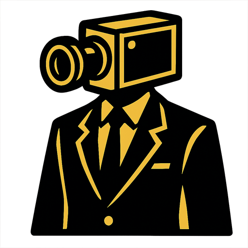 A camera headed person with a suit on.
In-Game asset.  2d.  High contrast.  No shadows