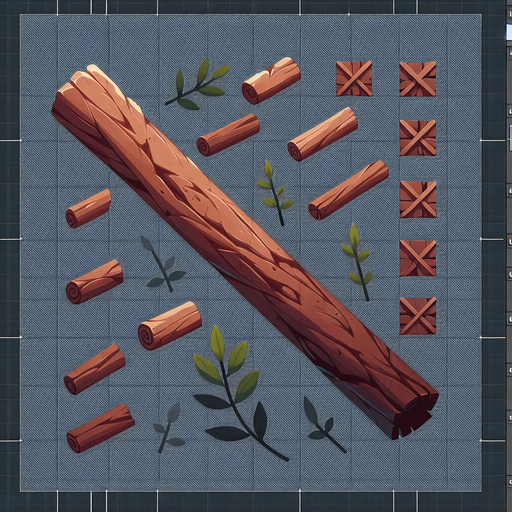 one wooden sticks.
Single Game Texture. In-Game asset. 2d. Blank background. High contrast. No shadows.