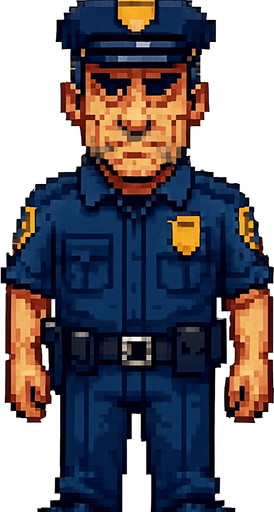 police officer pixel. detaylı surat full body
In-Game asset.  2d.  High contrast.  No shadows