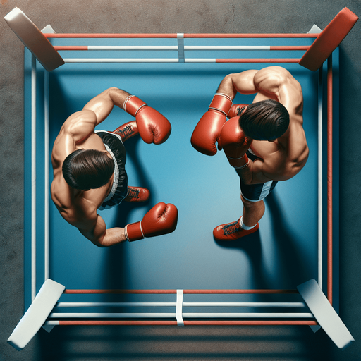 Un boxeur vu de dessus dans 2 positions : en garde et frappe.