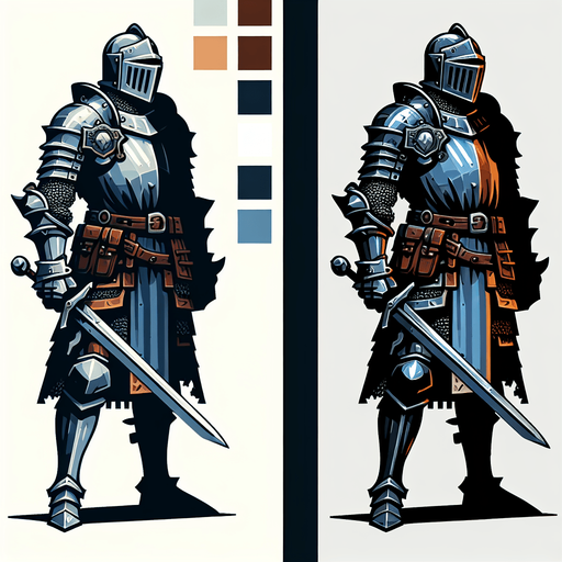 An animated image a medieval knight.
Single Game Texture. In-Game asset. 2d. Blank background. High contrast. No shadows.