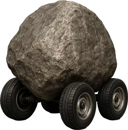 haz esta imagen muy, muy, muy, muy, muy realista, es una piedra con ruedas.
In-Game asset.  2d.  High contrast.  No shadows