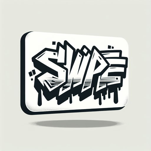 граффити слово Swipe.
Single Game Texture. In-Game asset. 2d. Blank background. High contrast. No shadows.