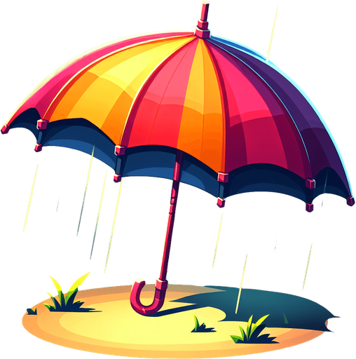 An umbrella, game illustration..
Single Game Texture. In-Game asset. 2d. Blank background. High contrast. No shadows.