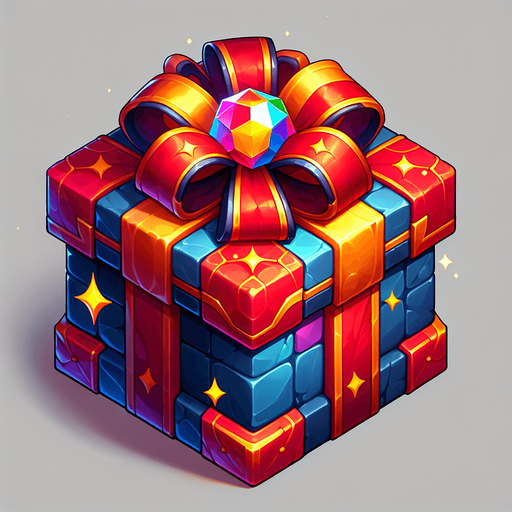 gift wrapped box, vivid colours. with bow on top Single Game Texture. In-Game asset. 2d. Blank background. High contrast. No shadows. Single Game Texture. In-Game asset. 2d. Blank background. High contrast. No shadows. Single Game Texture. In-Game asset. 2d. Blank background. High contrast. No shadows.