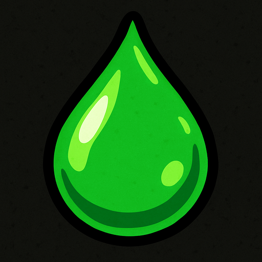 зеленая капля.
In-Game asset.  2d.  High contrast.  No shadows