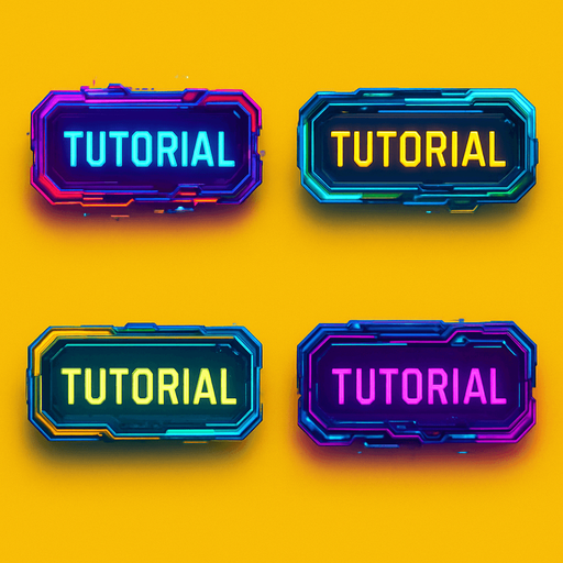 Buttons have text "Tutorial". cyberpunk. abstract. Futuer. different colors. HD colors. yellow background