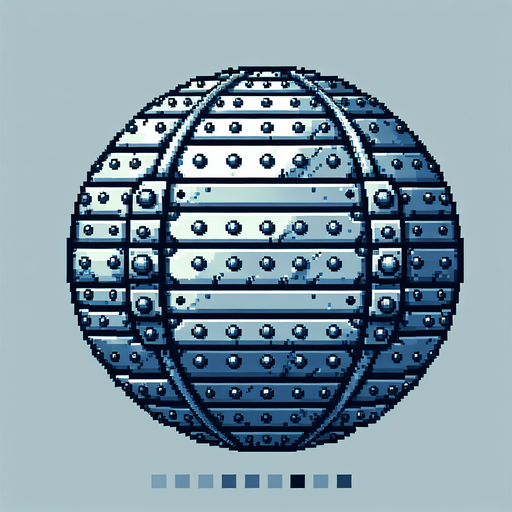pixel art metal orb with rivets.
Single Game Texture. In-Game asset. 2d. Blank background. High contrast. No shadows.