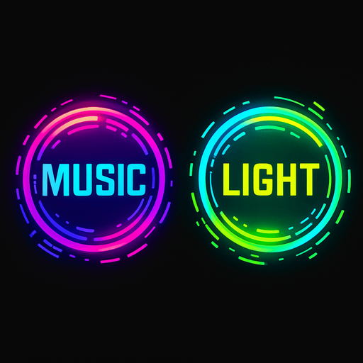 Setting buttons shapes as sphere or circle & have text 'Music' & another have text 'Light'. HD colors. cyberpunk. Abstract. Different colors.
In-Game asset.  2d.  High contrast.  No shadows