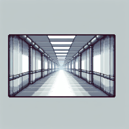 Pixel art uzun gri koridor.
Single Game Texture.  In-Game asset.  2d.  Blank background.  High contrast.  No shadows