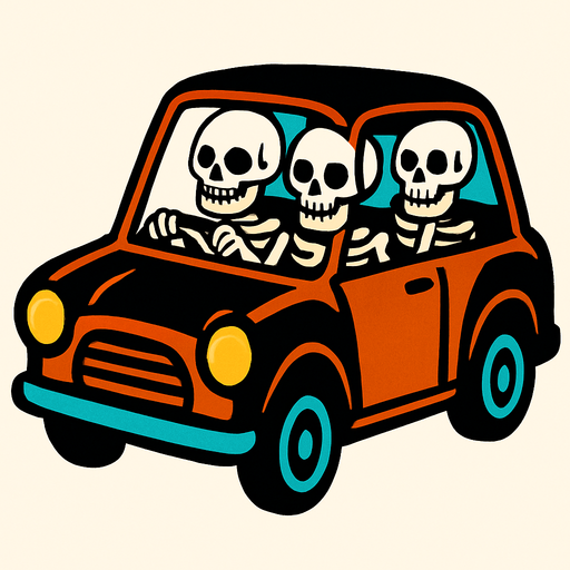 auto con 3 esqueletos.
In-Game asset.  2d.  High contrast.  No shadows