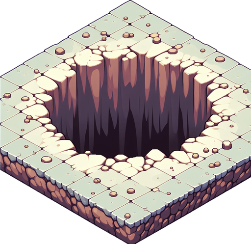 hole in ground.
Single Game Texture. In-Game asset. 2d. Blank background. High contrast. No shadows.