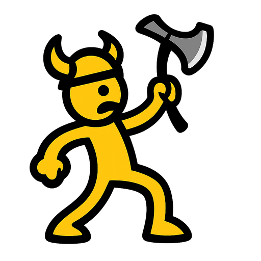 Yellow viking stickman holding an axe and is about to throw it.
In-Game asset.  2d.  High contrast.  No shadows