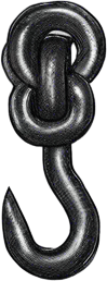 Draw a black chain from the top of the hook to the top of the image