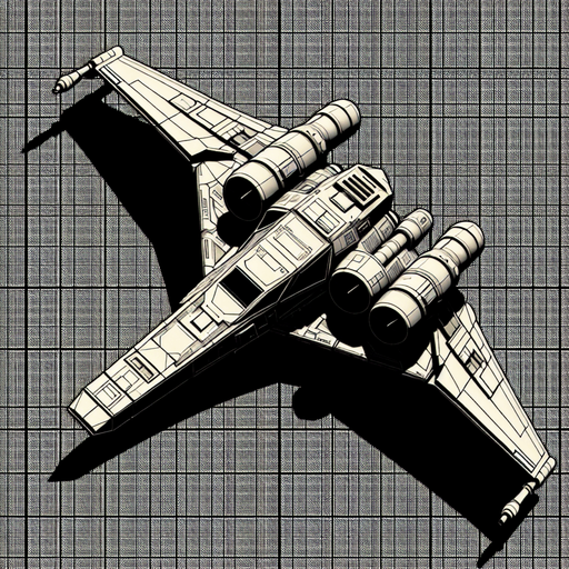 Single Game Texture. In-Game asset. 2d. A ship that looks like a T Figther moving from top to bottom.
Single Game Texture. In-Game asset. 2d. Blank background. High contrast. No shadows.
