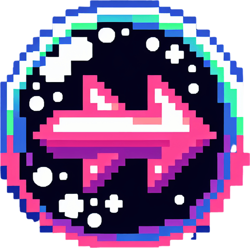 pixel art bubble with 2 fast foward arrows neon color.
Single Game Texture. In-Game asset. 2d. Blank background. High contrast. No shadows.