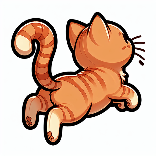 View of the back of a cat. very cute cat from behind jumping midair. Cartoon art style. Ginger cat. Lineart..
Single Game Texture. In-Game asset. 2d. Blank background. High contrast. No shadows.