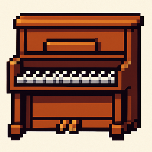 piano pixelart 2d.
In-Game asset.  2d.  High contrast.  No shadows