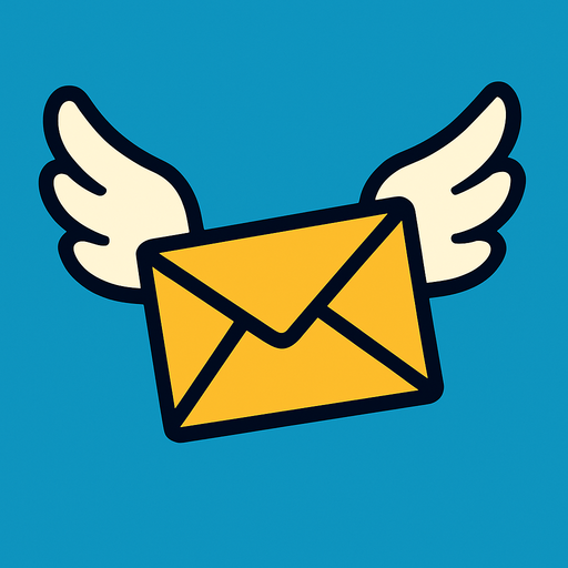 Envelope flying through the air with wings.
In-Game asset.  2d.  High contrast.  No shadows