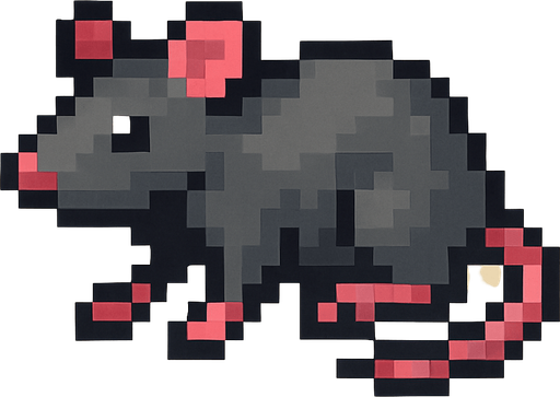 Make a pixilated rat facing left.
In-Game asset.  2d.  High contrast.  No shadows