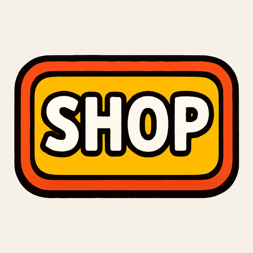 shop button for 2d video game.
In-Game asset.  2d.  High contrast.  No shadows