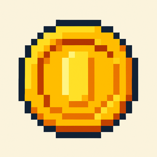 Coin 2d pixilated top down.
In-Game asset.  2d.  High contrast.  No shadows