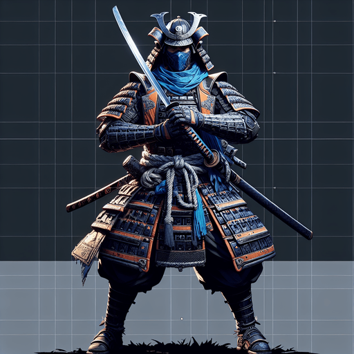 HERO IS A MASTER SAMURAI WARRIOR Single Game Texture. In-Game asset. 2d. Blank background. High contrast. No shadows.RTX ON.INRECEDIBLE DETAIL.ULTRA HD .