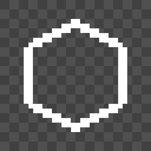 simple hexagon outline, empty center, solid white border, no glow, no fill, minimal style, flat design, 10x10 pixel, icon design, on transparent background, topdown view.
In-Game asset.  2d.  High contrast.  No shadows