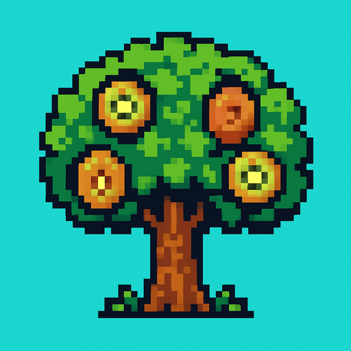 Kiwi tree 8bit.
In-Game asset.  2d.  High contrast.  No shadows