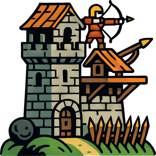 Orta çağ dönemi kule savunma.
In-Game asset.  2d.  High contrast.  No shadows