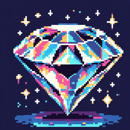A diamond. Pixel art..
Single Game Texture.  In-Game asset.  2d.  Blank background.  High contrast.  No shadows