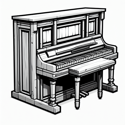 wild west  saloon piano real life.
Single Game Texture. In-Game asset. 2d. Blank background. High contrast. No shadows.